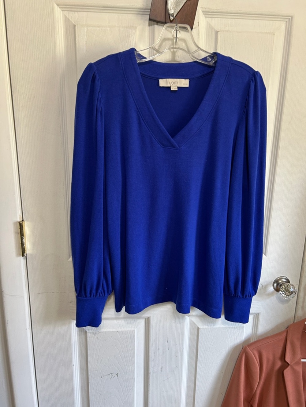 LOFT V-Neck Long Sleeve Top in Royal Blue